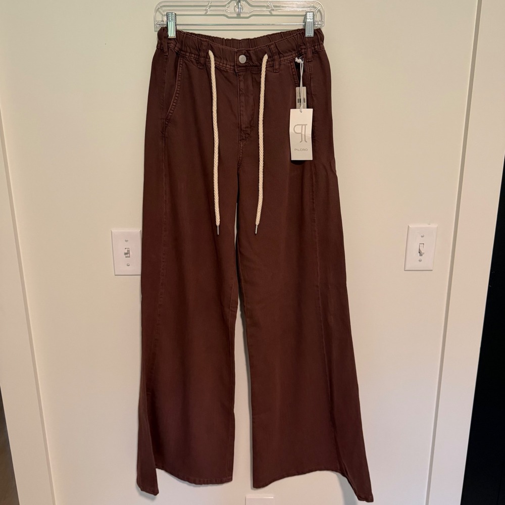 Pilcro Anthropologie Cocoa‎ Brown Wide Leg Drawstring Pants XS Tall NWT
